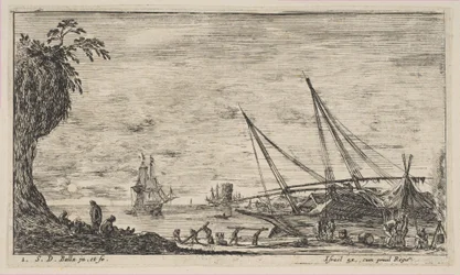 Plaat 1: haven met schepen, uit 