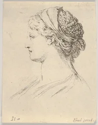 Plaat 3: hoofd van een vrouw met gevlochten haar, in profiel naar rechts, uit Diverse ..., 1650