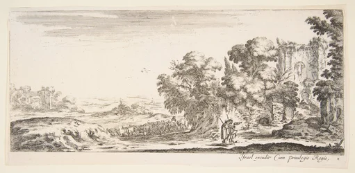 Twee pelgrims die ruïnes observeren naar rechts, een wijst naar rechts, een herder..., ca. 1641