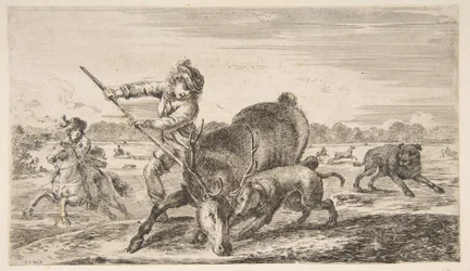 Hert in het nauw, uit Dierenjachten Chasses à différents animaux, ca. 1654