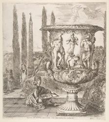 De Medici vaas, een grote vaas rechts versierd met een voorstelling van het offer