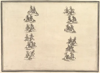 Vierentwintig ruiters duelleren en vormen twee kolommen, uit La Gara delle Stagioni, 1652