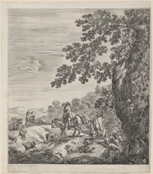 Twee Ruiters die Langs een Kudde Dieren Passeren, 1656