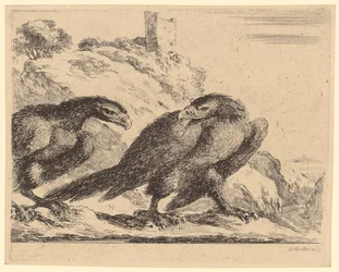 Twee arenden bij een kasteelruïne, blad 2 uit de reeks "Arenden"