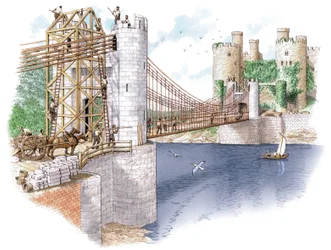 De bouw van Conwy Bridge, County Borough of Conwy