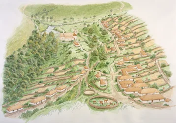 Middeleeuws dorp Wharram Percy, North Yorkshire, 13e eeuw