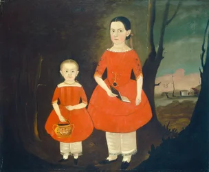 Zusters in rood, ca. 1840-1850