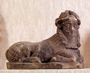 Oosterse oudheid: stier Pie androcephale. Bronzen en zilveren beeldje. Sumerische periode. Uit Sumer. Parijs, Louvre Museum