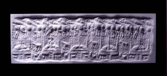 Handgreep cilinderzegelafdruk, Uruk (nu Warka, Irak), ca.3300-3000 v.Chr.
