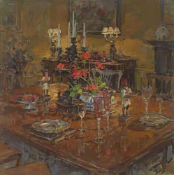 Eetkamer met geraniums