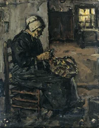 Boerin schilt aardappelen