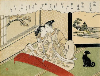 Gan­zen die neerdalen op de koto-bruggen (Kotoji rakugan), uit de reeks „Acht modieuze salongezichten“ (Furyu zashiki hakkei)