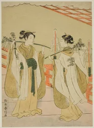 Shrine Maagden Onami en Ohatsu Dansen bij Yushima Tenjin Shrine