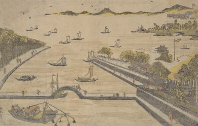 Uitzicht op Fukagawa, Edo, ca. 1764