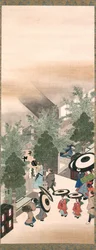 Yoshiwara en Shinagawa, Edo-periode (inkt, kleur & goud op zijde)
