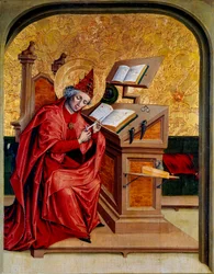 Portret van Sint-Gregorius de Grote (540-604) Paus van 590 tot 604. Schilderij van de Zwitserse School van de 15e eeuw. Dijon, Museum voor Schone Kunsten