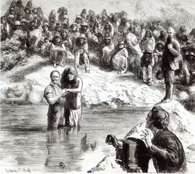 Een doop van Noord-Amerikaanse Indianen - Mormonen die zich voordoen als apostelen van Christus, 1892