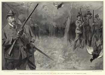 Een Jachtpartij in Sandringham, de Koning en zijn Gasten, de Duitse Keizer, in de Horseshoe Drive