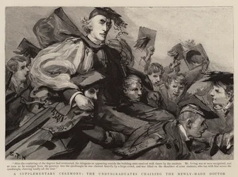 Een aanvullende ceremonie, de studenten dragen de pas benoemde dokter