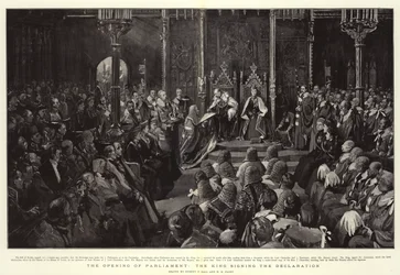 De Opening van het Parlement, de Koning ondertekent de Verklaring