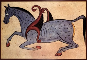 Syrische kunst: paardenvleugel geïdentificeerd als Salsaiel (kosmologisch manuscript)