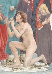 Detail van het herrezen kind, van de Opwekking van de Zoon van Theophilus, en St. Petrus als Eerste Bisschop van Antiochië, c.1427 en c.1484-85 (detail)