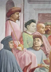 De opwekking van de zoon van Theophilus, koning van Antiochië, detail van de koning van Antiochië