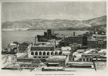 Uitzicht op Beiroet en de berg Libanon, gravure naar een tekening van Taylor, ter illustratie van het verhaal van Syrië vandaag, door Mr.Lortet, decaan van de Faculteit Geneeskunde van Lyon, missieopdracht door het Ministerie van Openbaar Onderwijs, 1875-1