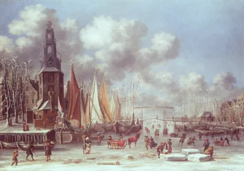 Een winters tafereel in Amsterdam