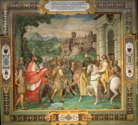 De ontmoeting van Heilige Roomse Keizer Karel V en Alessandro Farnese in 1544