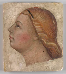 Hoofd van een engel in linker profiel, ca. 1397