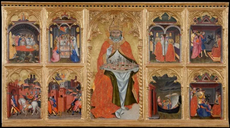 San Gimignano tronant (Saint Geminien de Modene, 312-397) Tempera op hout door Taddeo di Bartolo (1362-1422)