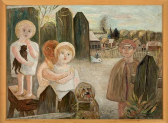 Kinderen op een dorpsplein