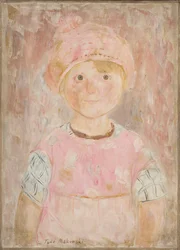 Meisje in roze jurk en muts