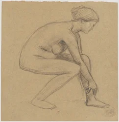 Naaktstudie van een zittende vrouw
