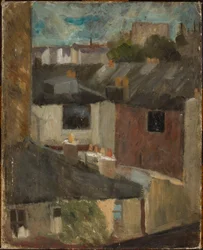 Uitzicht door het raam van het atelier