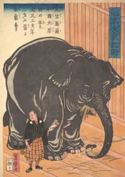 Uitzicht op de grote geïmporteerde olifant, 1863 Bunkyo, 4e maand