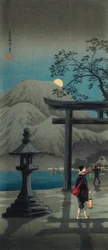 Hakone-meer in het maanlicht