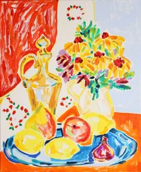 Kleurrijke bloemen en fruit