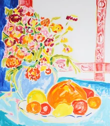 Kleurrijke bloemen en fruit