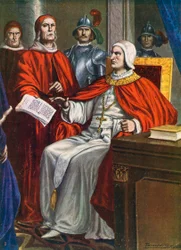 Paus Clemens VI geeft de bisschop van Ferrara de opdracht een ultimatum aan de Visconti