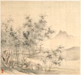 Een eenzame kraanvogel in het bamboebos, begin 1600