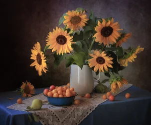 Herfstoogst van zonnebloemen