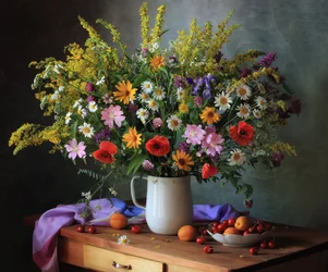 Wilde bloemen en zomerfruit