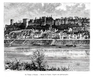 Chinon en de rivier de Vienne, Frankrijk, 19e eeuw