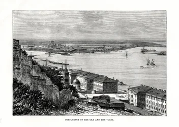Samenvloeiing van de Oka en de Wolga, Rusland, 1879