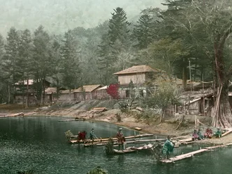 Vissersdorp aan het Chuzenji-meer, circa 1900 - 1915 (foto)
