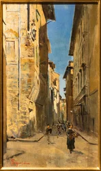 Gedeeltelijk uitzicht op een straat in het historische centrum van Florence, ca. 1880