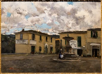 Het kleine plein in Settignano op een regenachtige dag, ca. 1861
