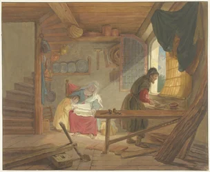 De Heilige Familie in Jozefs werkplaats